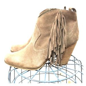 Taupe western fringe bootie